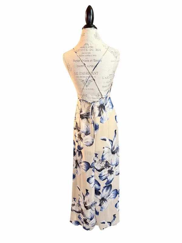 LUSH Long Ivory & Blue Floral Maxi Dress Sz S - Image 12