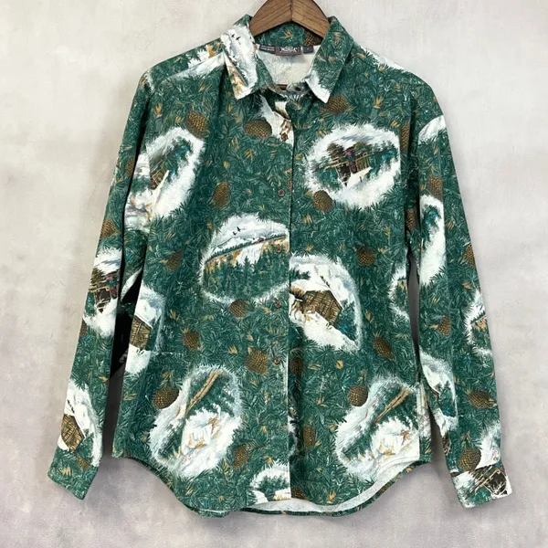 Vintage‎ Woolrich Flannel Shirt Womens Large Pinecone Winter Cabin Scenic Woodsy - Image 11