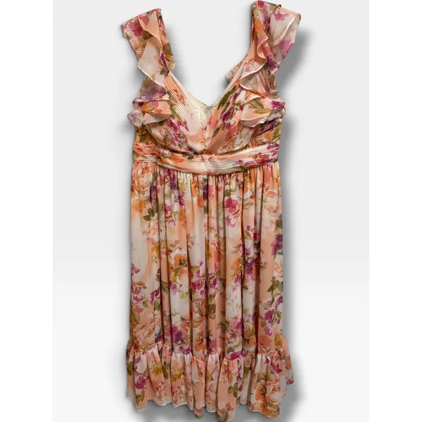 Birdy Grey Michelle Chiffon Floral Bridesmaid Dress 1X Coral Peonies NWT NEW - Image 5