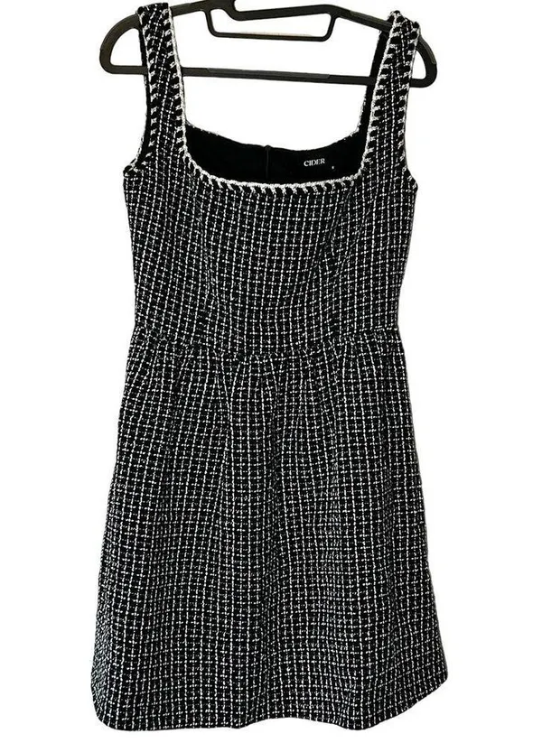 Cider NWOT Women's Black and White Tweed Babydoll Mini Dress - Image 2