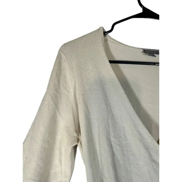Ann Taylor Beige Long Sleeve Wrap Style Dressy Blouse Women Sz M - Image 4