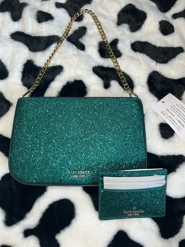 Kate Spade Teal Glitter Clutch with Gold Chain - Image 7