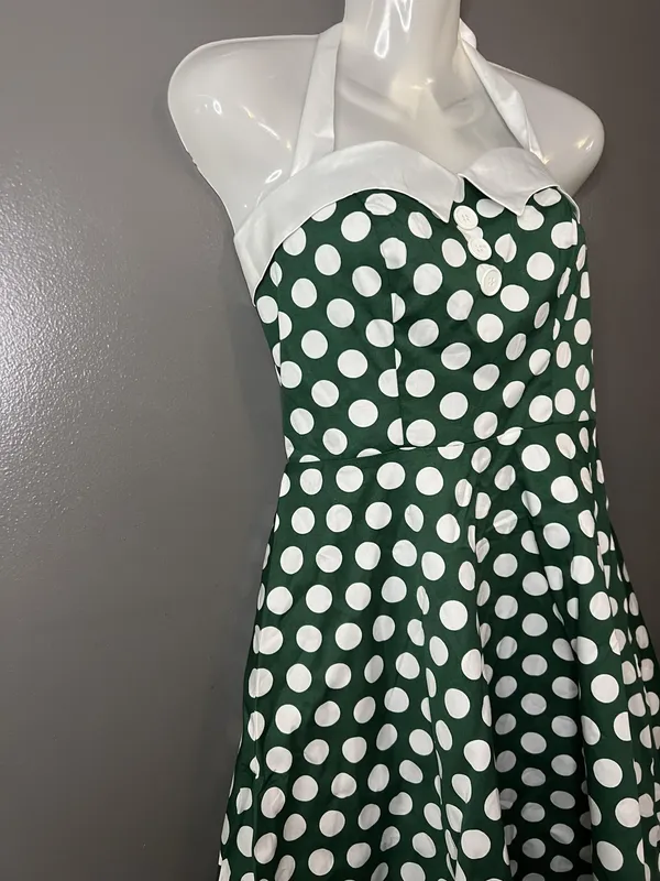 Dressystar Dress Womens Small Green Polka Dot Halter Fit & Flare Retro 50s - Image 3