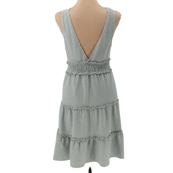 American‎ Eagle Green Gingham Dress Womens Size M Ruffle Smocked Waist Tiered - Image 4