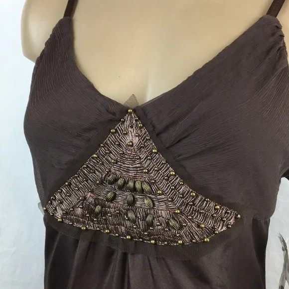 Kaelyn Max 100% Silk Brown Embellished Sleeveless Tank NEW M - Image 5