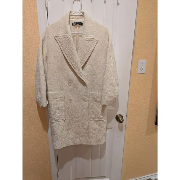 Zara Soft Cream Ladies Double Breasted Coat Size XS - Image 5