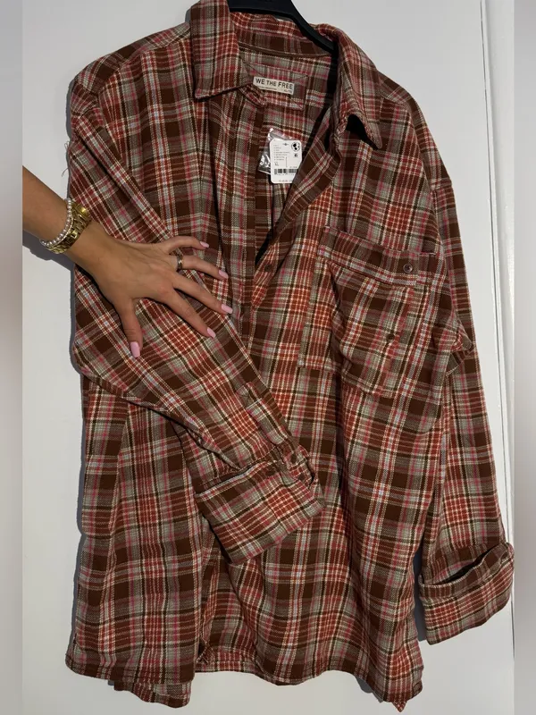 NWT! We The Free Brown, Rust & Pink Plaid Shirt Jacket - Image 10