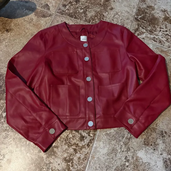 MAEVE Cora Patch Pocket Jacket Faux Leather Size Large Burgundy Red‎ - Image 3