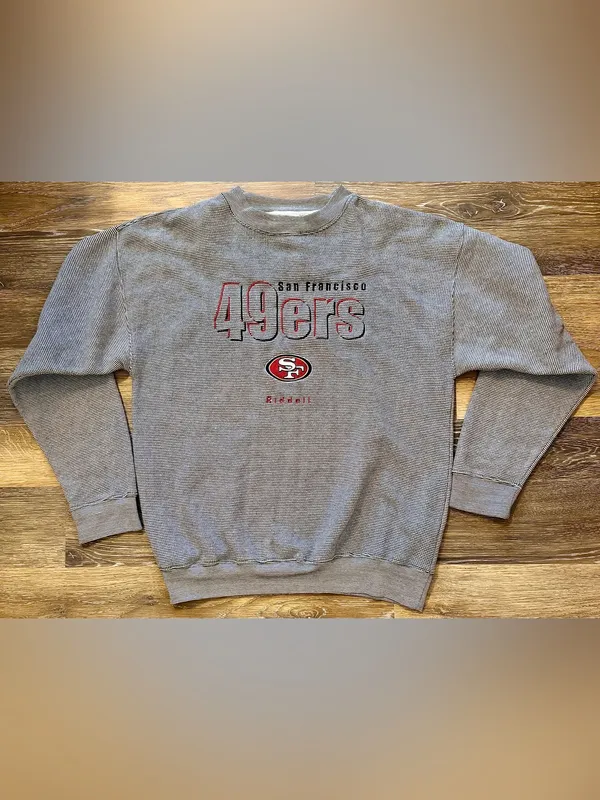 Riddell San Francisco 49ers Houndstooth Crewneck Sweatshirt NFL Gray Black White - Image 3