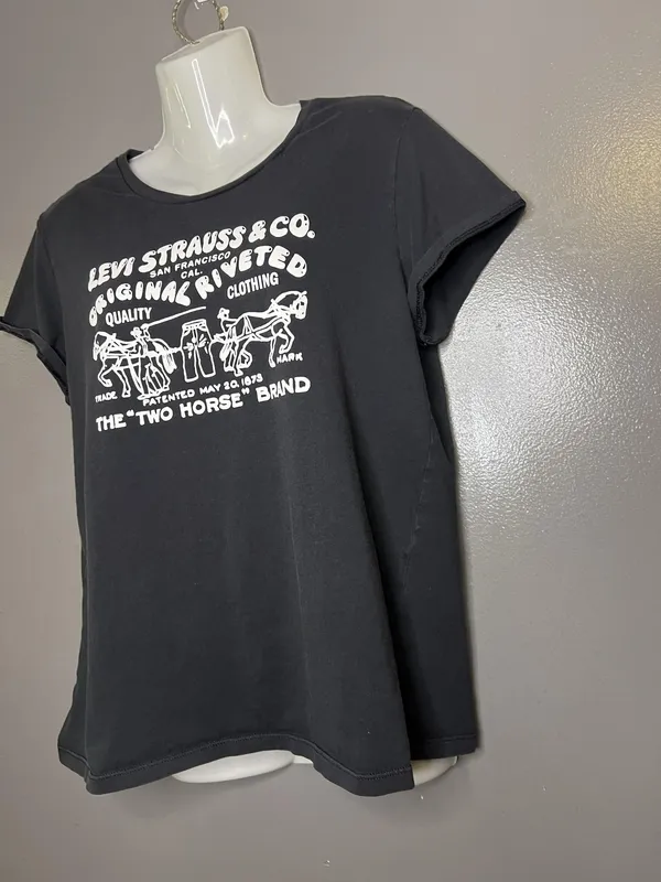 Levi's Shirt Womens Large Black Levi Strauss Two Horse Graphic Tee Top Logo - Image 4