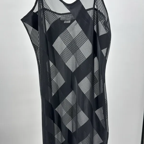 Black sheer silky asymmetrical M nightgown chemise sexy pajamas slinky vintage - Image 7