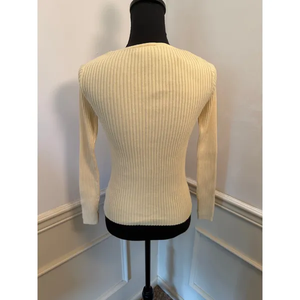 Hennes H&M Pastel Butter Yellow Ribbed Pullover V-Neck Knit Sweater Coquette - Image 4