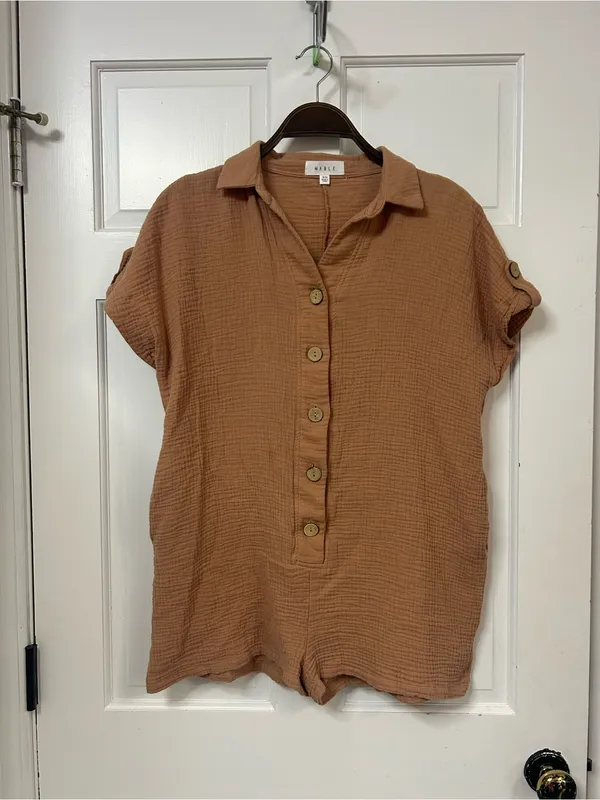 MABLE Rust Cotton Gauze Romper Orange - Image 2