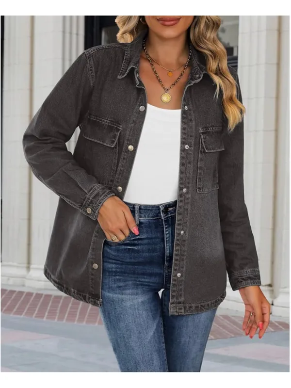 NEW Cotton Jean Jacket Shacket Oversized Button Down Denim L Gray Size L - Image 8