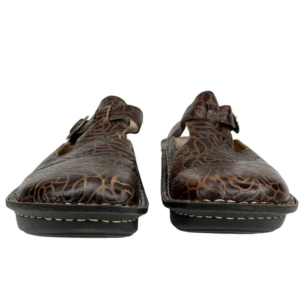 Alegria Rose Embossed Brown Leather Clogs 38 ALG-532 - Image 3