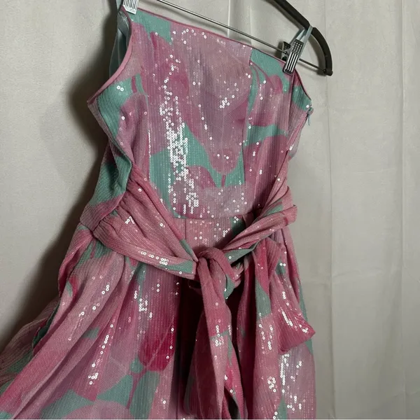 Hutch Anthropologie Aqua Balloon‎ Mini Dress Sequin Bubblegum Blue & Pink Size 4 - Image 5