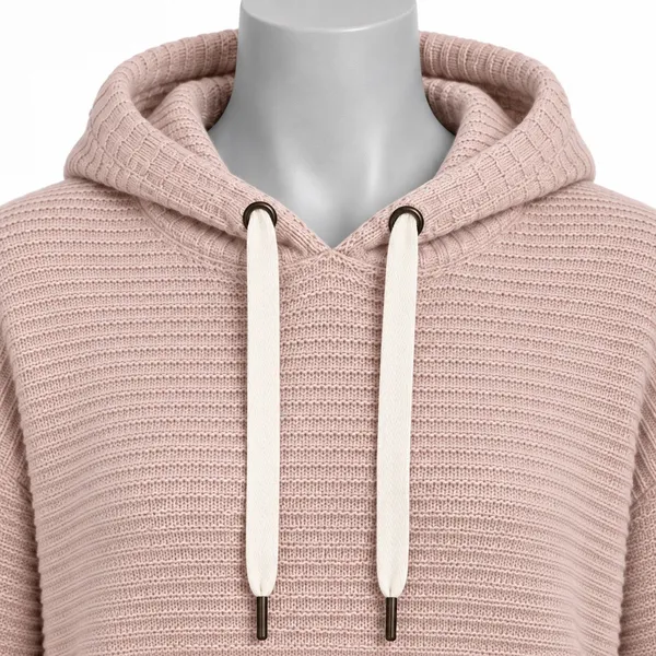 American Eagle Women L Pink Cropped Knit Hoodie Sweater Ribbed Long Sleeve - Image 3