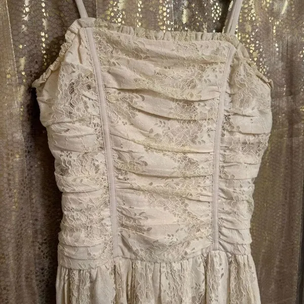 Just Me Ivory Delicate Lace Spaghetti Strap Romantic Midi Dress Medium - Image 3