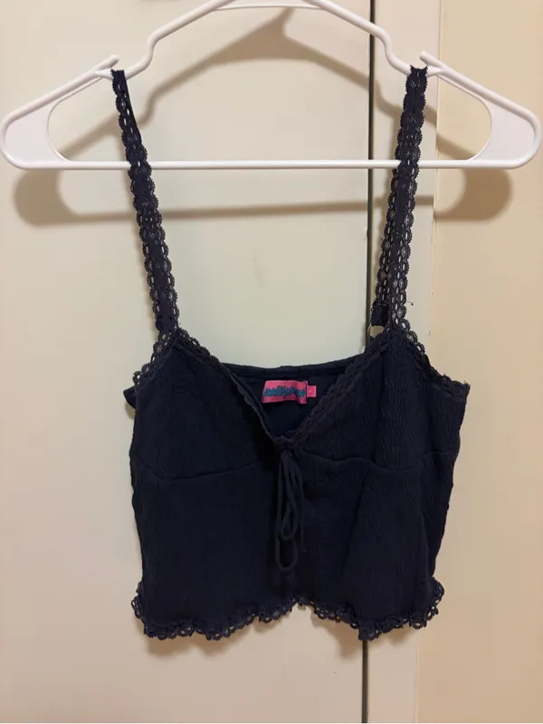 EDIKTED Navy Blue Lacy Stretch Cotton Knit Camisole Size Large - Image 3