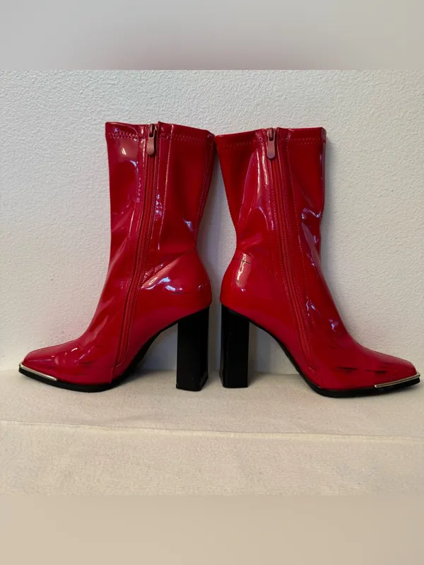 Dream Paris Patent Heeled Boots Red & Black US 7 - Image 7