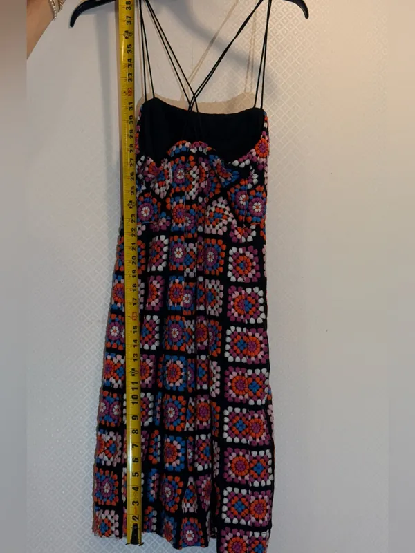 Anthropologie Granny Square Black Multi Crochet-Pattern Midi Dress Embroidered - Image 8