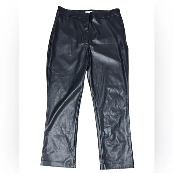 CALVIN KLEIN Faux Leather Ankle Pant 16 Black $109 Retail NWT - Image 2