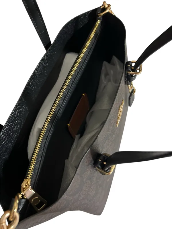 Coach Mollie Tote 25 in Signature Canvas Walnut Black CV965 Crossbody - Image 3
