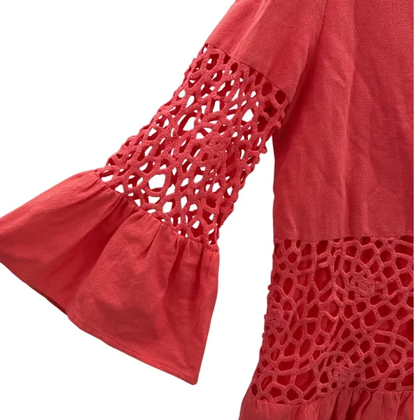 Tyler Boe Coral Crochet Bell‎ Sleeve Tiered Mini Dress Women's Med Cotton Lined - Image 4