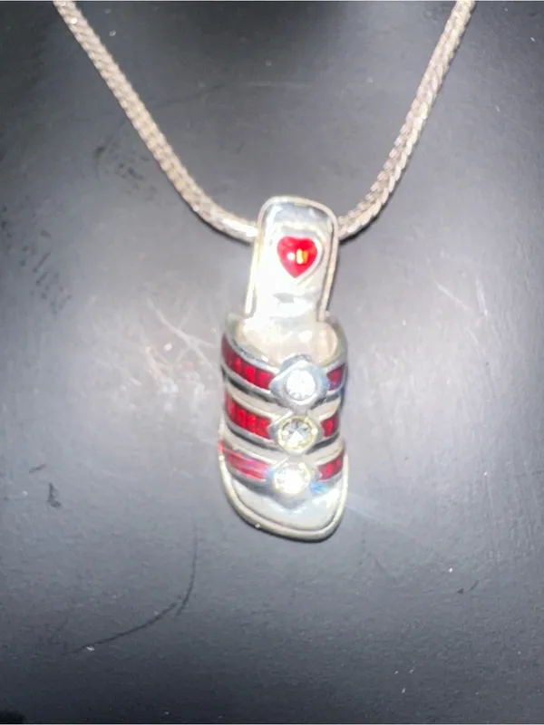 BRIGHTON Red Enamel Sandal w/Rhinestones Charm on 16"+ Necklace European Summer - Image 2