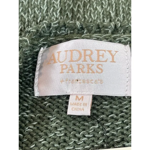 Audrey Parks Francesca’s Sweater Womens M Heathered Green Lace Up Knit Boho NWT - Image 6