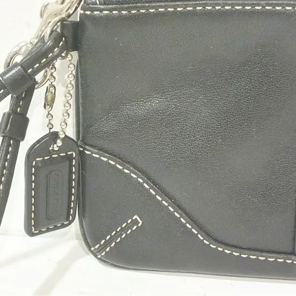 Coach‎ Black Leather White Stitch Zip Top Wristlet Wallet Clutch - Image 2