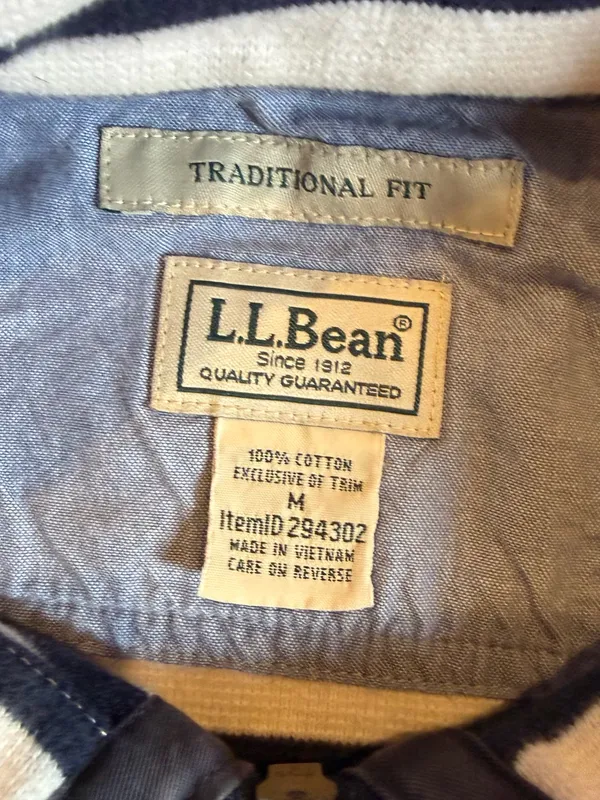 L.L. Bean Navy and White Striped Half-Zip Pullover - Image 6