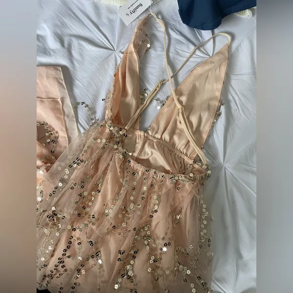 Sequin Cream and White Dress Gold - Image 3