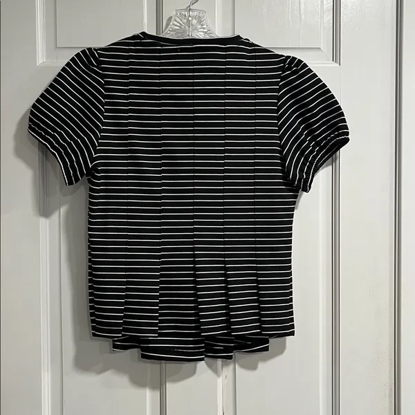 Maeve by Anthropologie Black and White Striped Peplum Top Size XS - Image 9