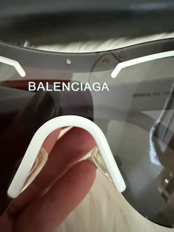 Balenciaga Shield Sunglasses in Black with White Accents - Image 6