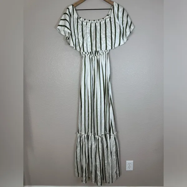 Astier New York Amal Striped Maxi Dress Pink Green XS Ruffle 100% Silk $595 - Image 3