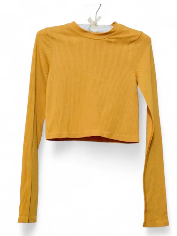 H&M Women’s Long Sleeve Ribbed Crop Top Yellow Size Small - Image 2