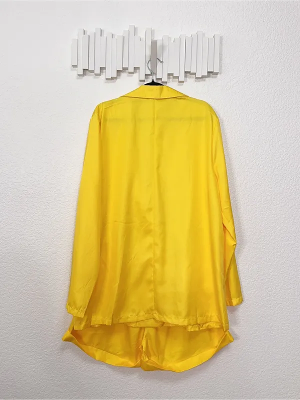 Miss Sparkling Bright Yellow Lightweight Blazer Shorts Two Piece Matching Set - Image 4