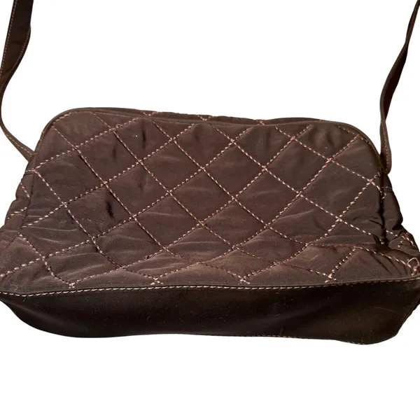 Vera Bradley Brown Microfiber Quilted Shoulder Bag Floral Lining Zip Pockets - Image 3
