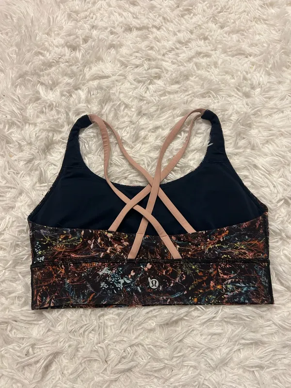 Lululemon Size 8 Energy Bra Long Line Medium Support Foliage Strappy Floral Pink - Image 4