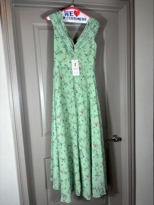 NWT Mint Green Floral High Low Formal Dress Women’s US 8 Wedding Guest Prom - Image 6