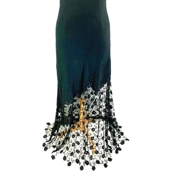Jovani Sheer Illusion Lace Evening Gown Black Beaded Maxi 8 Formal Prom Black Tie - Image 9