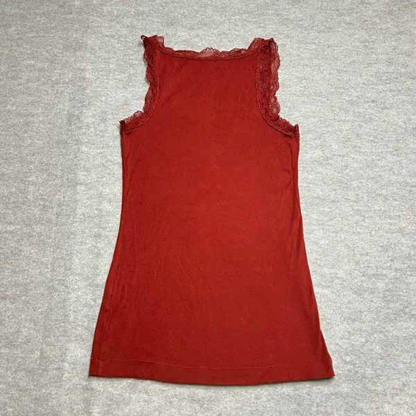 Y2K Banana Republic Womens Small Rust Red Lace Trim Cotton Stretch‎ Tank Top EUC - Image 5