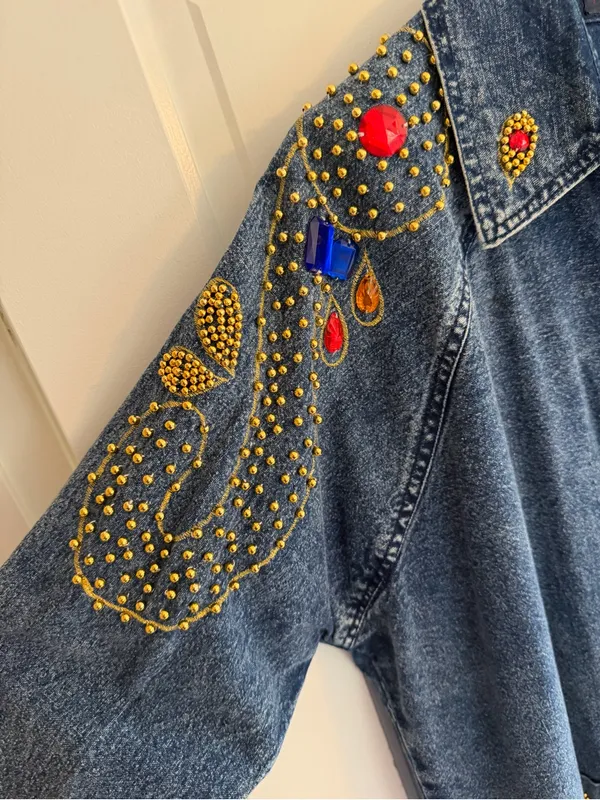 Vintage L.A. Blues Jeweled‎ Studded Denim Tunic Shirt Jacket Size 14-16 - Image 3