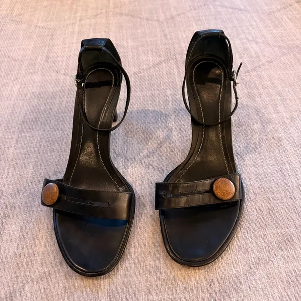 Ann Taylor Black Leather Ankle Strap Heeled Sandals Women’s 9 - Image 2