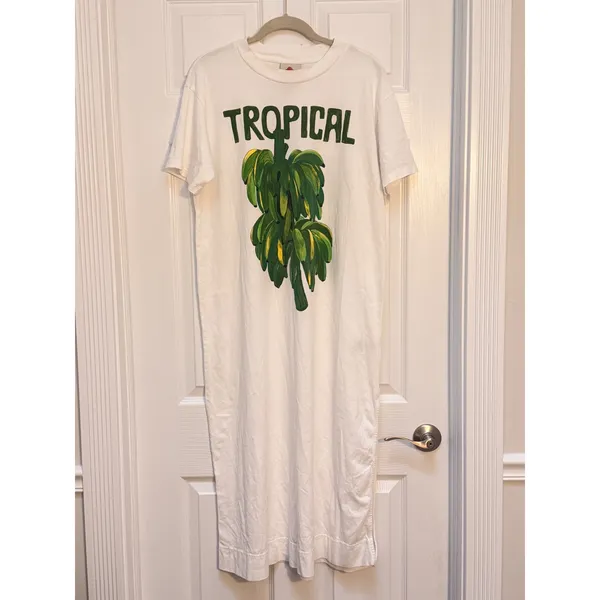 Farm‎ Rio Tropical Bananas Graphic T-Shirt Midi Dress Off-White Small - Image 2