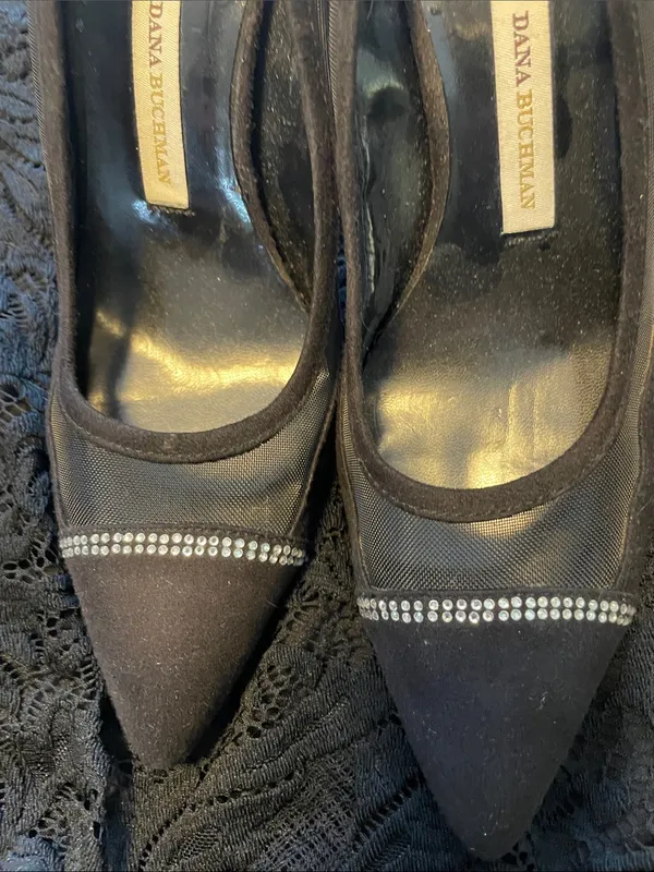 Dana Buchman Black Pointed Toe Pumps with Rhinestone Band - Image 3