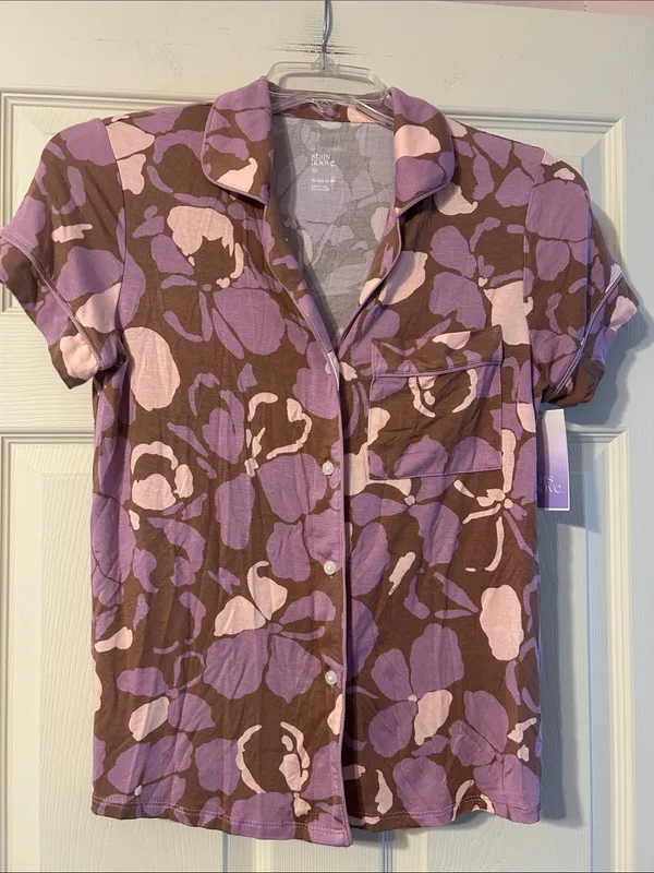 NWT stars above Brown and Lavender Floral Short Pajama Set XS - Image 2