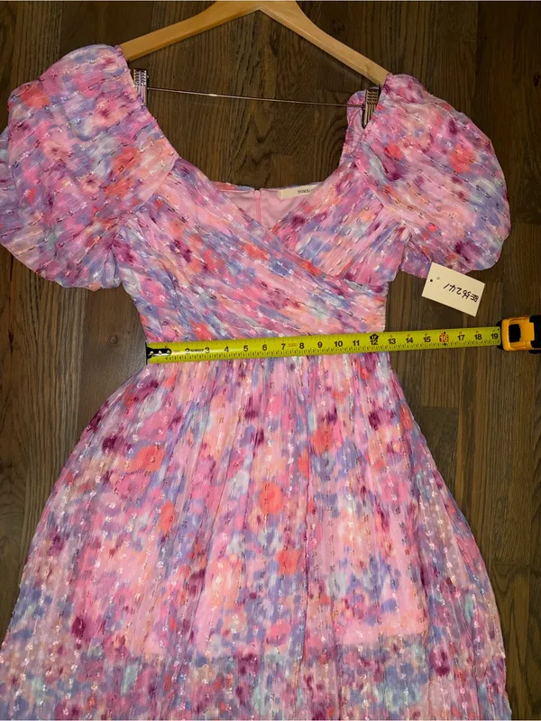NWT Basil & Lola Floral Puff Sleeve Tiered Midi Dress Women’s Size Medium M - Image 3