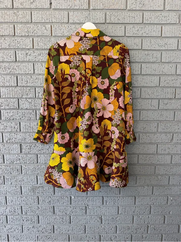 Tuckernuck Retro Floral Crepe Callahan Shirt Dress Brown Yellow Pink XXL 2X - Image 6